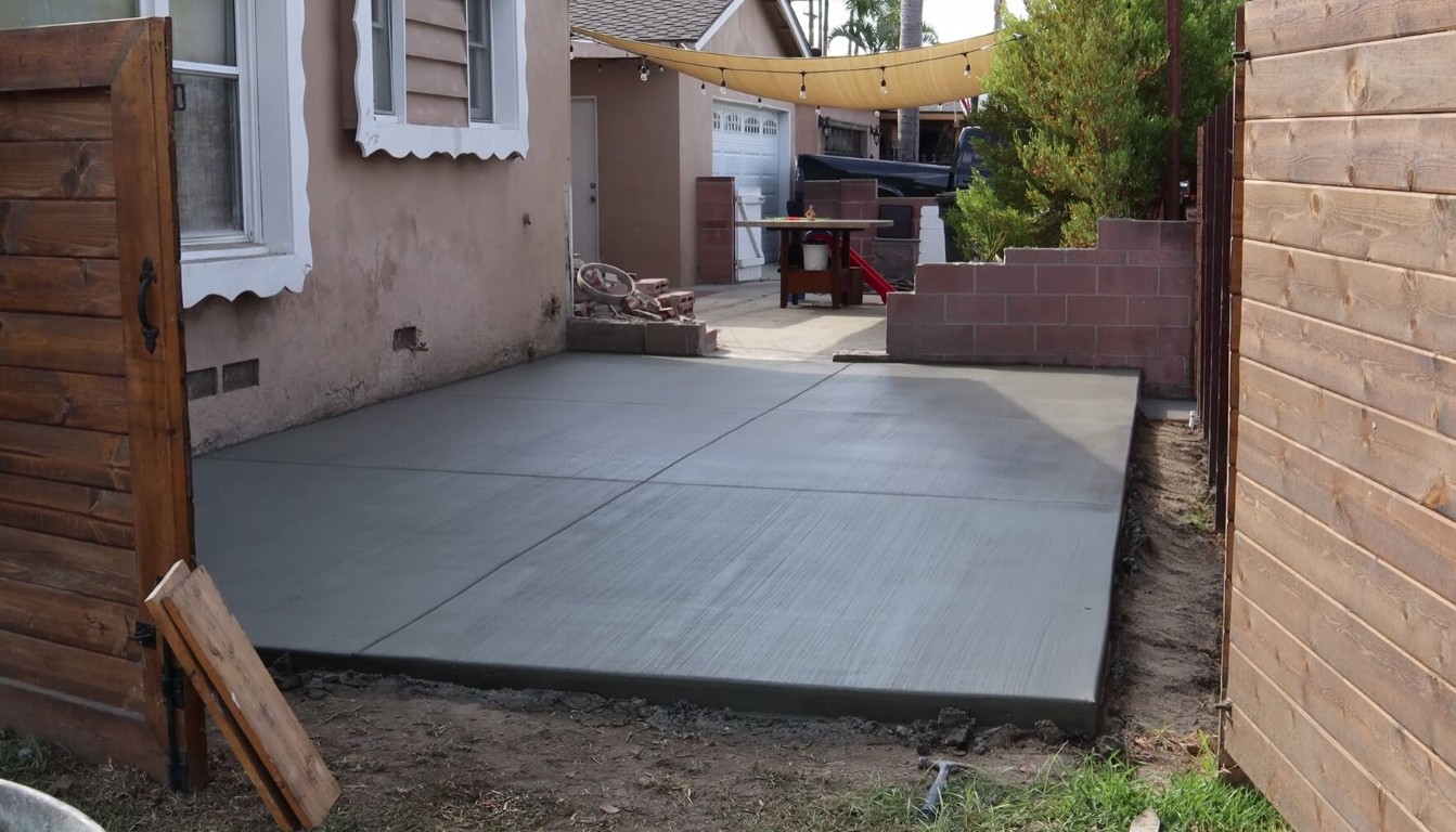 Beautiful concrete patio in backyard Salina home